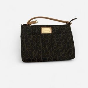 Calvin Klein Monogram Black and Tan Wristlet